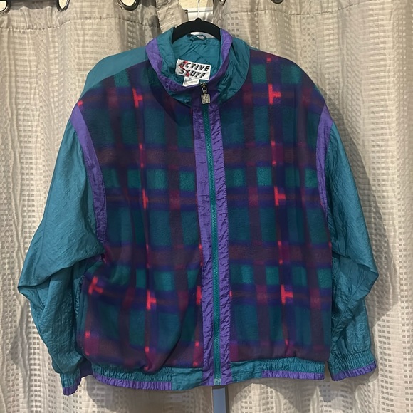RETRO XL JACKET MULTI COLORED PURPLE/ BLUEISH GREEN GOOD USED CONDITION UNISEX - Picture 1 of 9